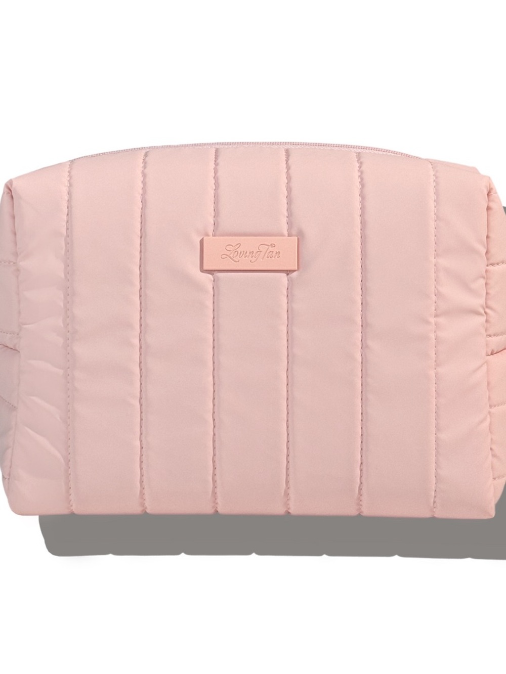 Loving Tan Pink Quilted Travel Pouch  8”x8”